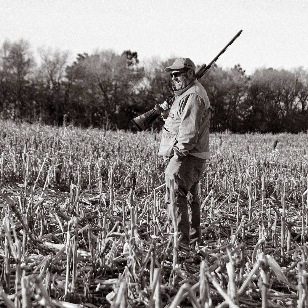 A hunter working standing corn at Bolton Ranch